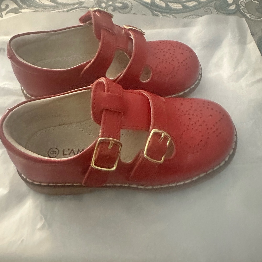 L’Amour Red Double Buckle Mary Jane